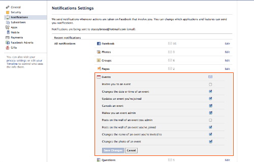 How to turn off Facebook event notifications